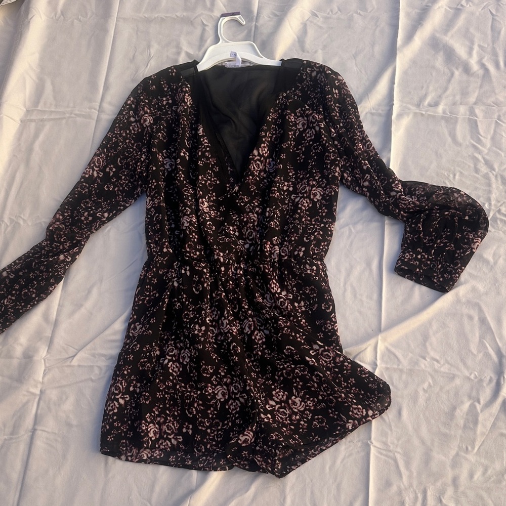 BCBGeneration Black and Pink Floral Romper